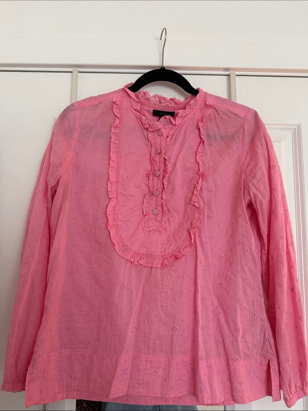 J. Crew Pink Ruffled Eyelet Long-Sleeve Blouse